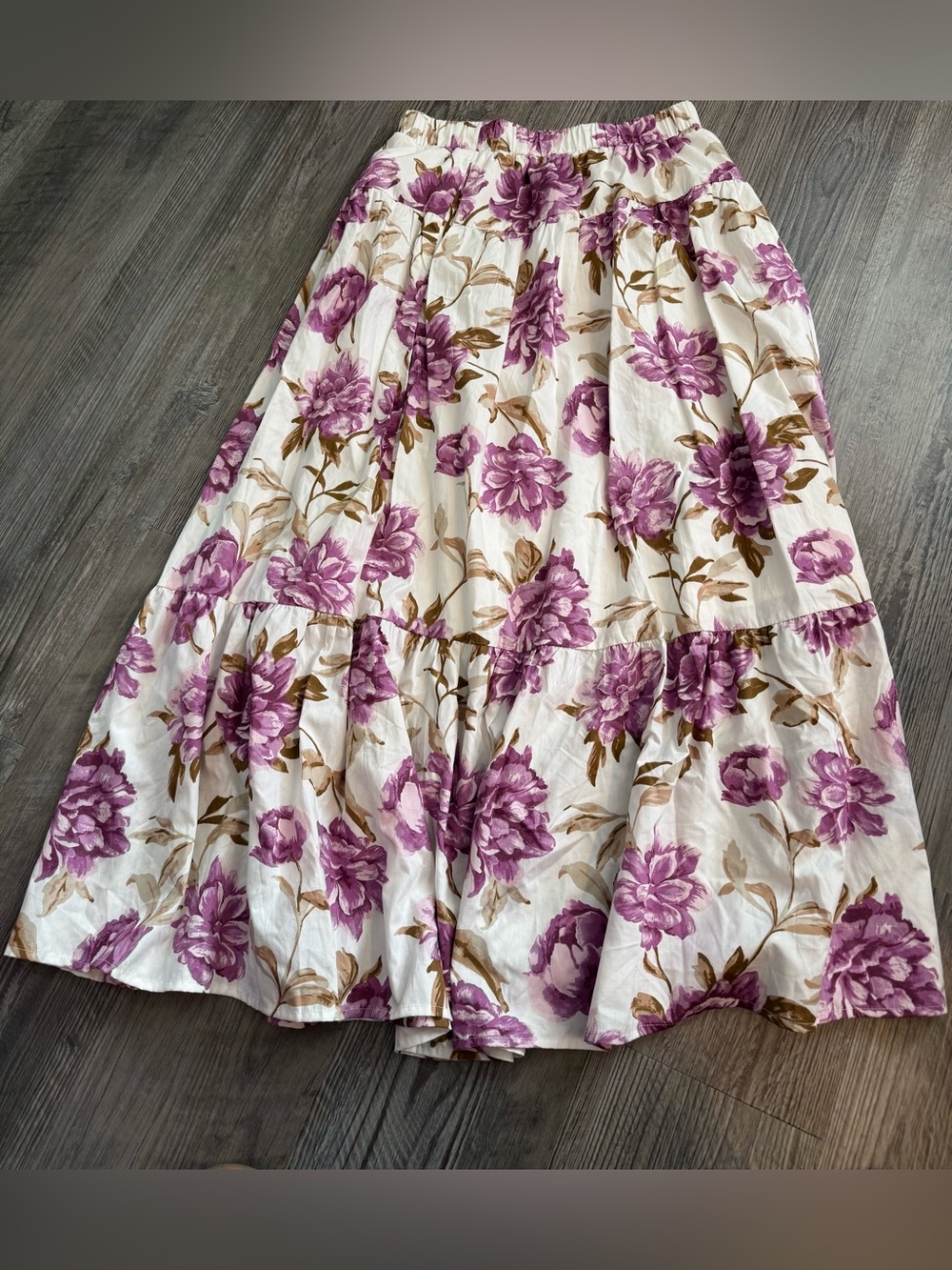 Abercrombie & Fitch Cream Maxi Skirt with Purple Floral Print